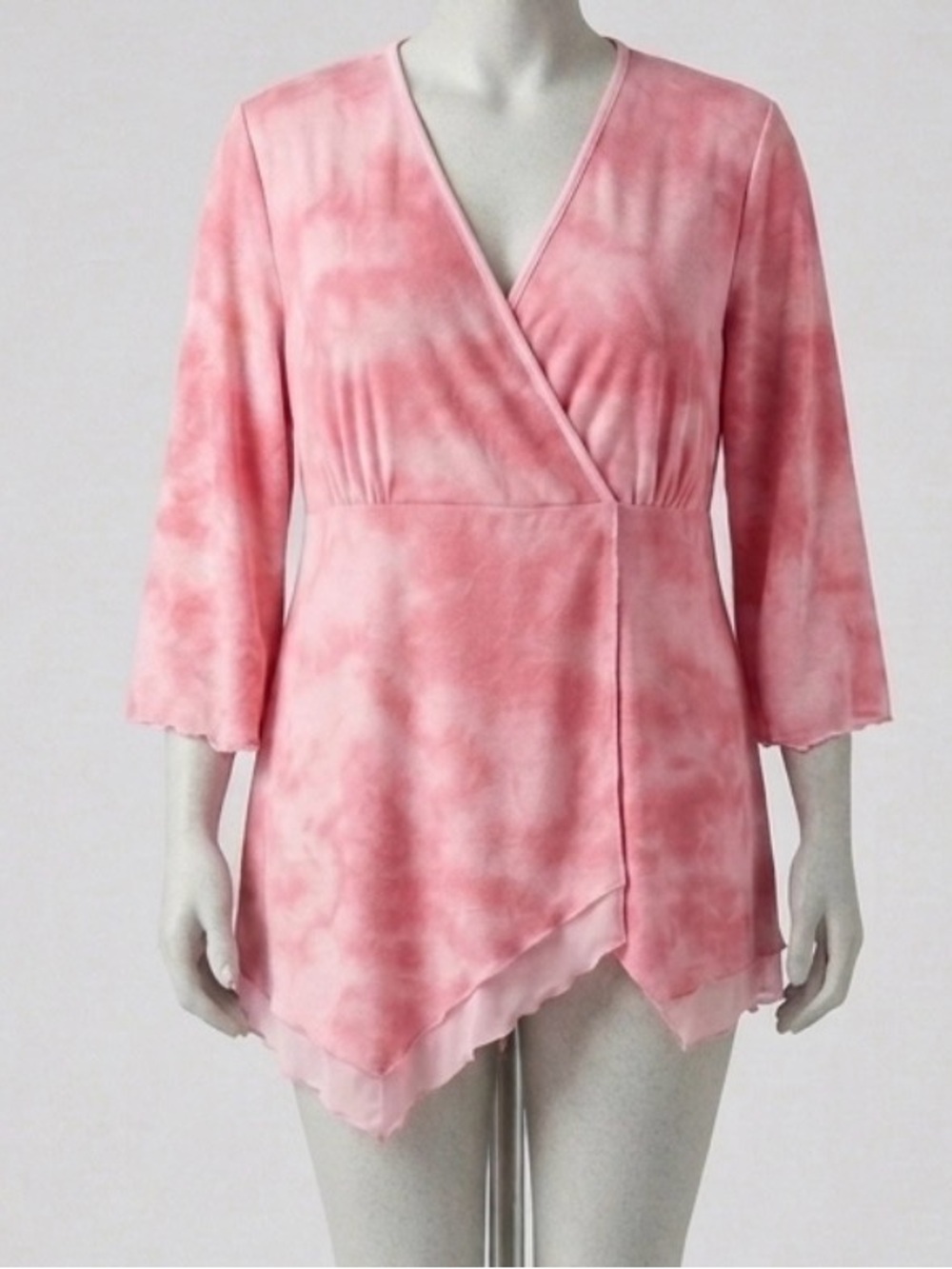Lane Bryant Pink Tie Dye Faux Wrap Surplice Blouse Blouson Top Size 14/16
